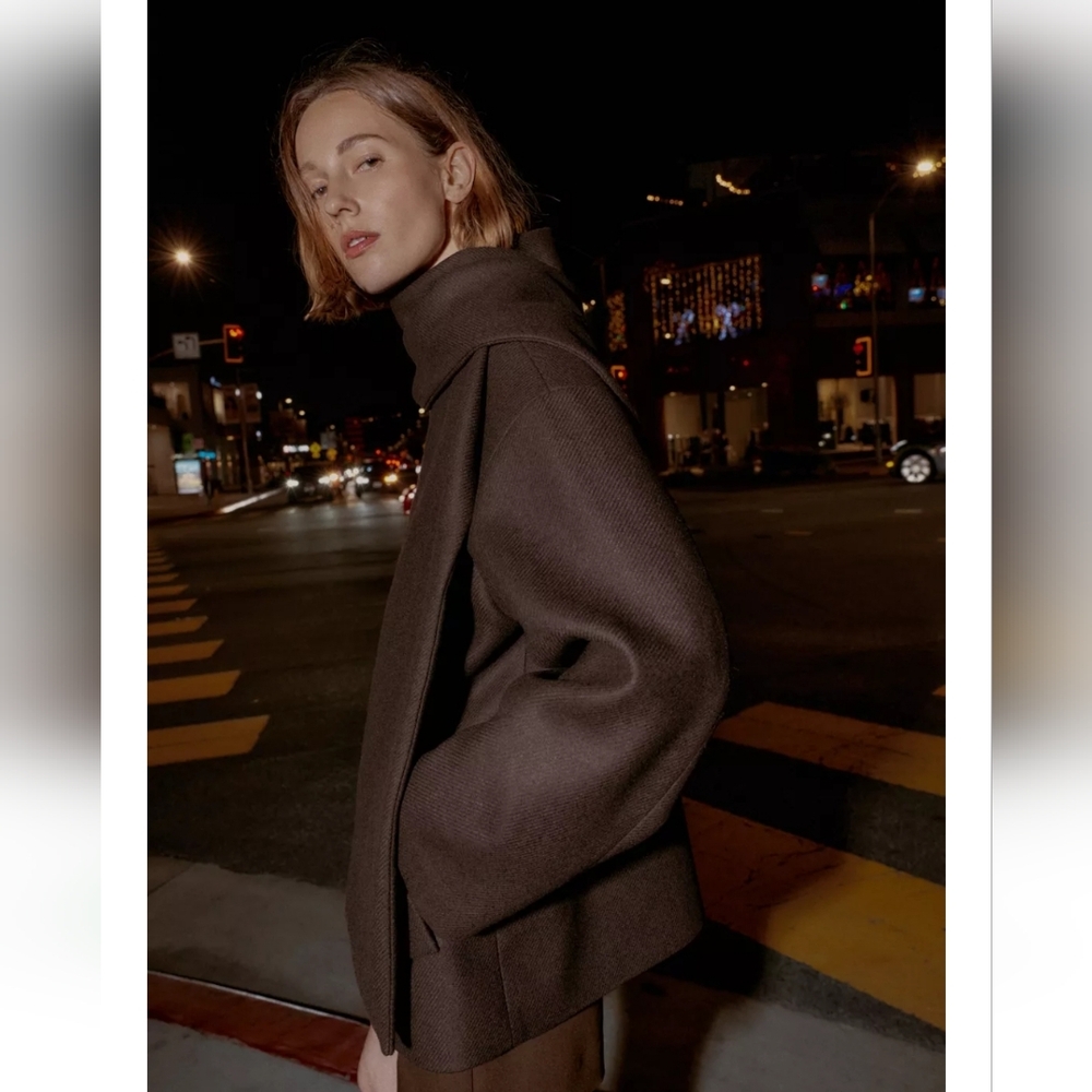 Zara Wool Blend Coat with Scarf - Picture 9 of 13